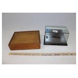 WOODEN BOX & DISPLAY CASE W/ MIRROR