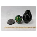 GLASS DOME CLOCHE DISPLAY & TWO VASES
