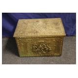 ANTIQUE EMBOSSED BRASS COAL / LOG BOX