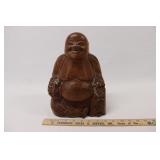 WOODEN HAND CARVED LAUGHING BUDDHA SCULPTURE