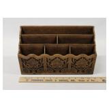 VINTAGE LERNER CARVED FAUX WOOD LETTER HOLDER