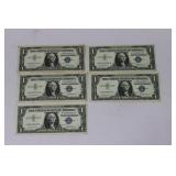 (5) 1957 $1 SILVERT CERTS. CONSECUTIVE SERIAL #