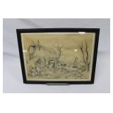 FRAMED ART PRINT SIGNED CLAIRE MCLAIN 1966