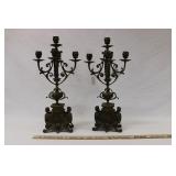PAIR OF GILDED BRONZE CANDELABRAS - 18.25" TALL