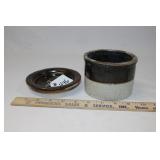 STONEWARE MIDGET CROCK, LID & JACKS GAME