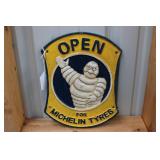 "OPEN FOR MICHELIN TYRES" CAST IRON SIGN