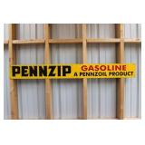 SINGLE SIDED METAL PENNZOIL PENNZIP GASOLINE SIGN