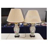 TWO PORCELAIN FLORAL TABLE LAMPS