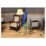 FLOOR LAMP & WOODEN STOOL