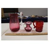 IMPERIAL SLAG GLASS MUG & TWO PINK GLASS PITCHERS