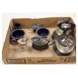 SILVERPLATE ITEMS W/ COBALT BLUE & CLEAR GLASS