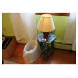 LAMP STAND W/ LAMP & TRASH CAN
