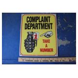 METAL COMPLAINT DEPARTMENT SIGN