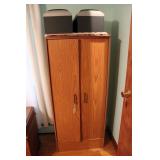 WOODEN CABINET W/ CONTENTS  & SPEAKERS