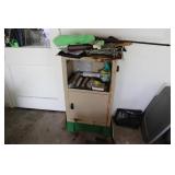 ROLLING METAL SHELF W/ CONTENTS