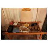 CONTENTS OF TOP OF CART INCL. CHARGERS & NECKFAN