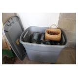 TOTE OF CANNING JARS & BASKET OF CLOTHES PINS