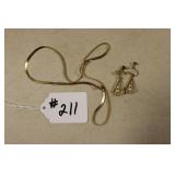 14K GOLD NECKLACE (4.2G) & 12K G.F. EARRINGS(2.3G)