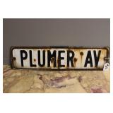 METAL 'PLUMER AV' STREET SIGN 24' X 6'