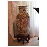LARGE CHINESE VASE W/ WOOD STAND ATTACHED