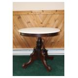 ROUND WALNUT MARBLE TOP VICTORIAN TABLE