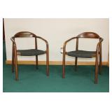 (2) MCM DANISH ARM CHAIRS W/ HEMP WEAVED SEATS