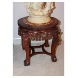 CARVED TEAKWOOD CHINESE TABLE W/ MARBLE INLAID TOP