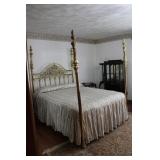 BRASS 4 POSTER BED W/ CAST BRASS & FLORAL ACCENTS