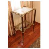 BRASS, MARBLE & GLASS ACCENT TABLE