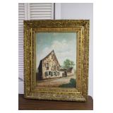 OIL ON CANVAS EUROPEAN COTTAGE PAINTING