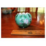FENTON ROSEBOWL TRAL BLUE PAINTED BY P. FLEAK