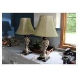TWO TABLE LAMPS & BASKET