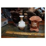 TWO ROYAL HAEGAR SWAN VASES, WELLER VASE & MORE