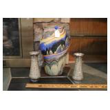 NEMADJI POTTERY VASE & TWO METAL VASES