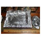 SILVER PLATE SERVING TRAY & CREAMER & SUGAR