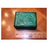 CZECH ART DECO MALACHITE GLASS CIGARETTE BOX