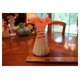 FENTON WHEAT VASE BURMESE PAINTED BY D. BARLOW