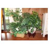 TWO FAUX PLANTS W/ STAND & ORNATE ORIENTAL POT