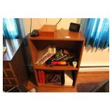 WOODEN BOOKSHELF W/ CONTENTS