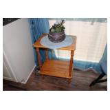 WOODEN PLANT STAND W/ DECOR