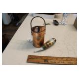 SOLID COPPER BRUSH HOLDER & PORCELAIN PIPE