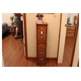 SKINNY WOODEN CABINET W/ CONTENTS