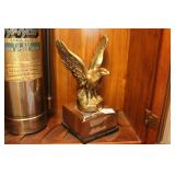 BRASS EAGLE ON WOOD SCULPTURE 14 1/2" TALL