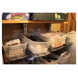 (4) TOTES OF PAINTS, HOME DECOR & HOUSEHOLD ITEMS
