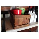 ANTIQUE CRANBERRY CRATE W/ CITRONELLA CANDLES