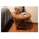 WICKER END TABLE W/ GLASS TOP