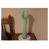 GREEN OPALESCENT SWUNG GLASS VASE 23" TALL
