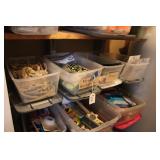 (4) TOTES OF TOOLS, HARDWARE & HOME ITEMS