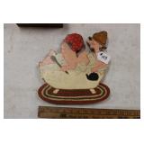 FOLK ART WOODEN BATH TIME PLAQUE