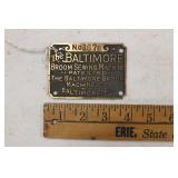 BALTIMORE BROOM SEWING MACHINE PLAQUE